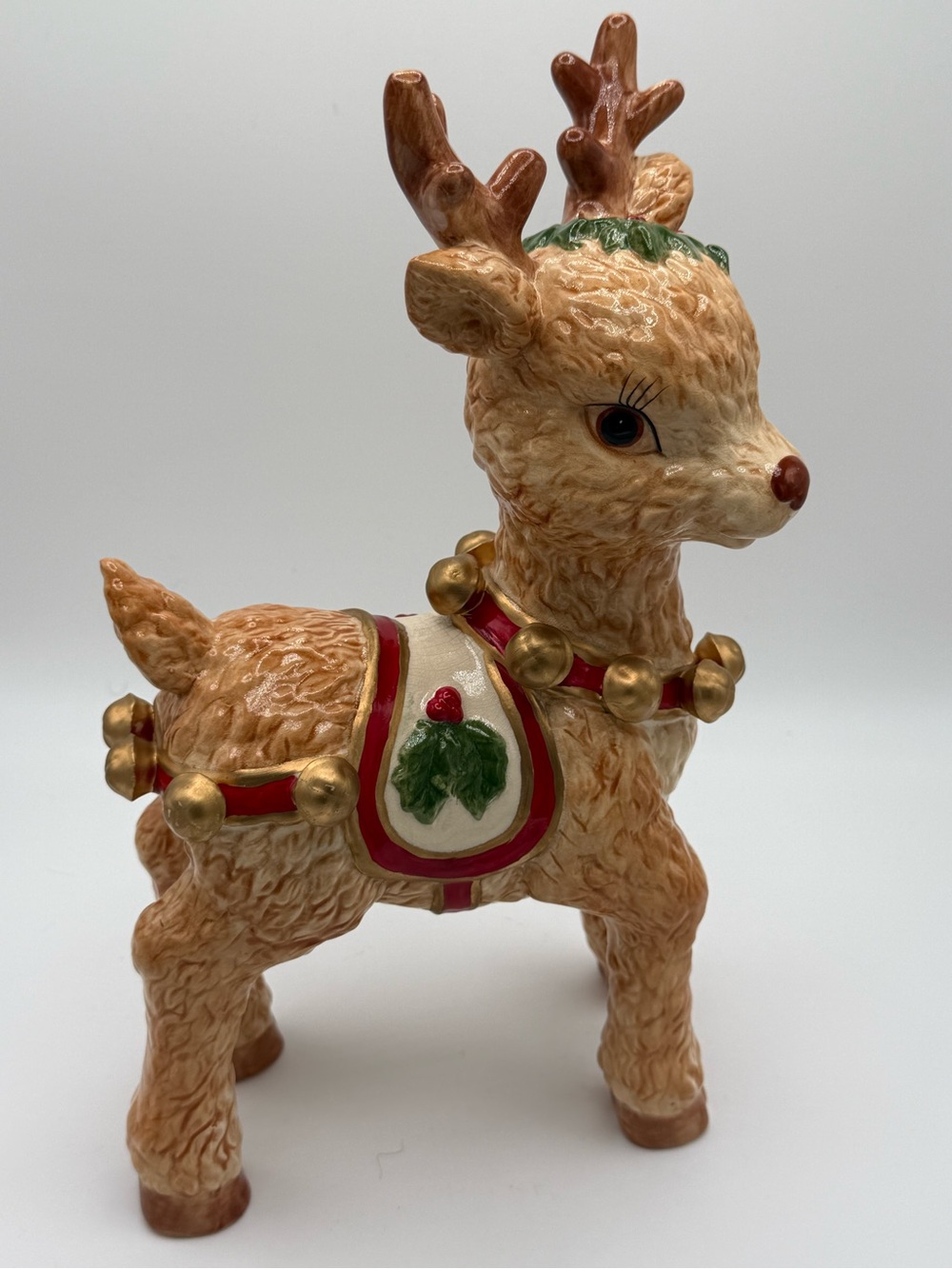 Vintage-Style Tan Ceramic Reindeer Holiday Figurine